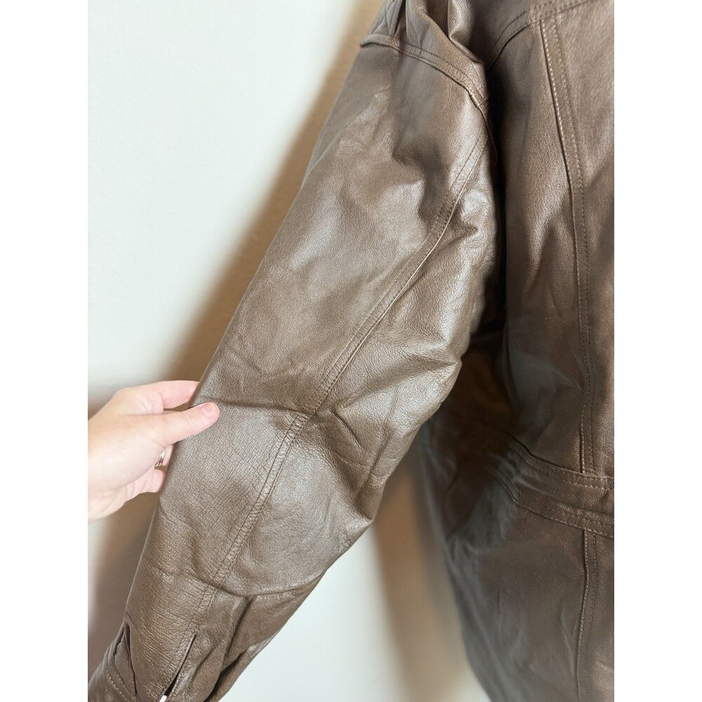 Burk’s Bay Brown Genuine Leather Jacket Plaid Lined Size L - Picture 13 of 16